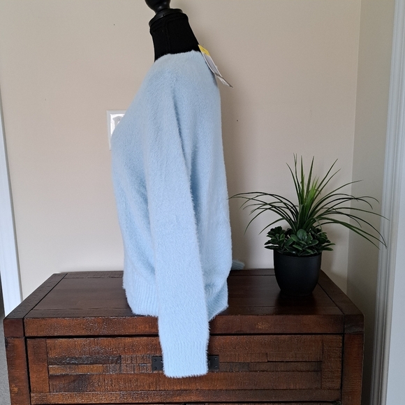 Bleu Gray Eyelash Sweater Women's Small Blue Solid Cozy Crewneck Top - Picture 2 of 13